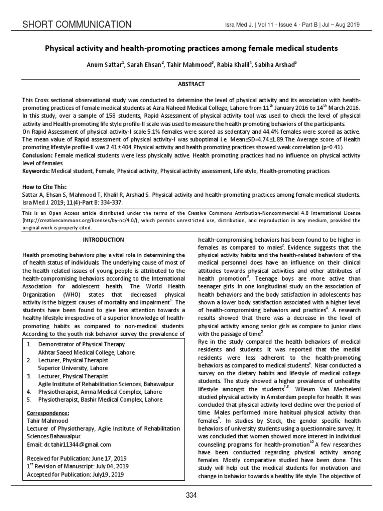 Female Medical Students' Physical Activity | PDF | Physical Therapy ...