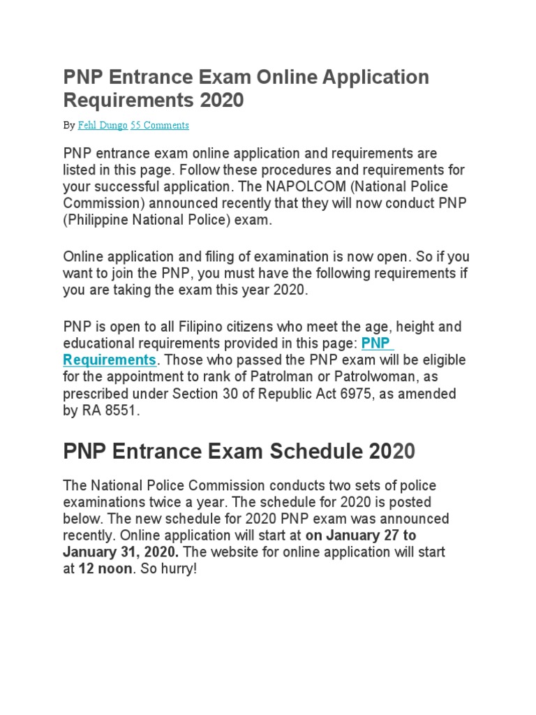 PNP Entrance Exam Online Application Requirements 2020 A Comprehensive