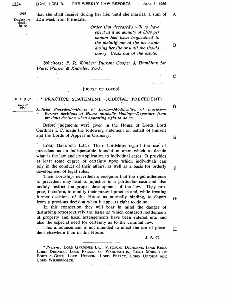 1966 House of Lords Practice Statement | PDF | Precedent | Social ...