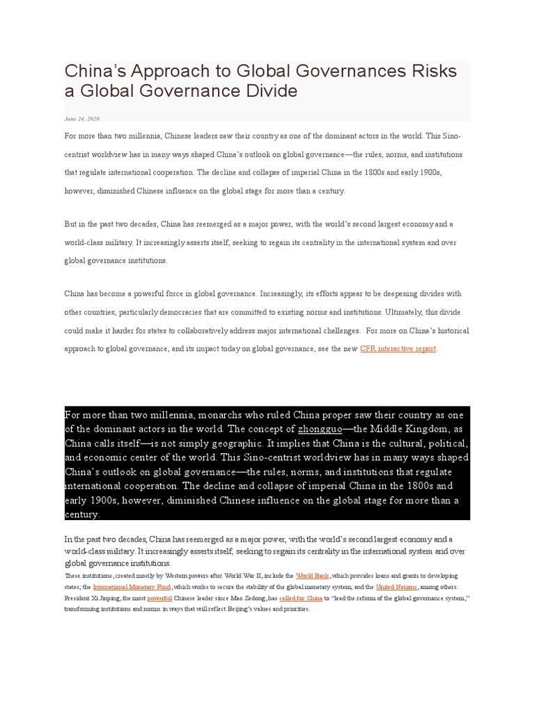 China's Approach To Global Governances Risks A Global Governance Divide ...