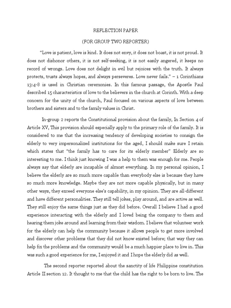 Reflection on Love and Family Values | PDF | Love | Gender Equality