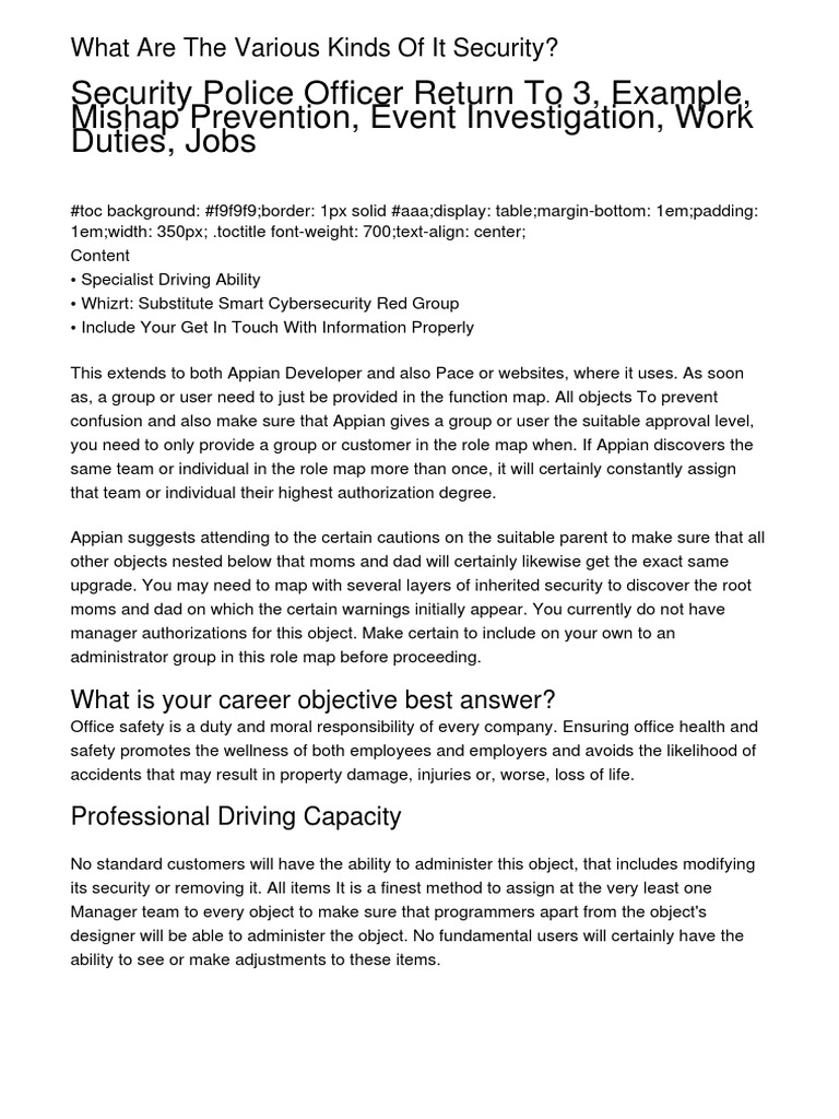 Safety and Security Officer Occupation Objective As Well As Occupation