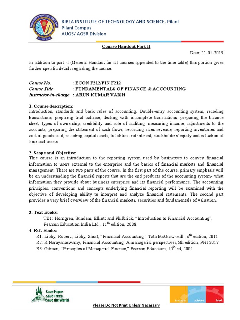 Fundamentals of Finance Course Outline | PDF | Valuation (Finance ...
