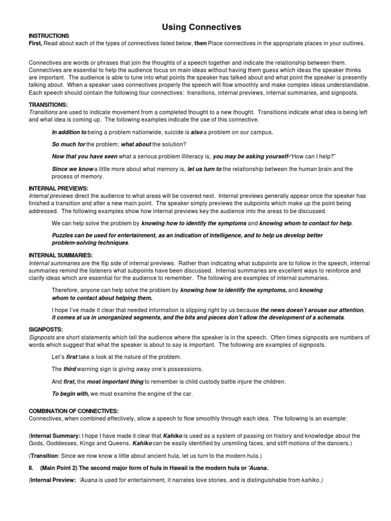 Connectives PDF | PDF | Speech | Thought