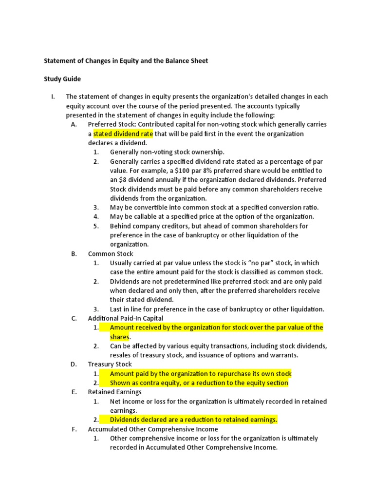 Statement of Changes in Equity Overview | PDF | Treasury Stock | Stocks