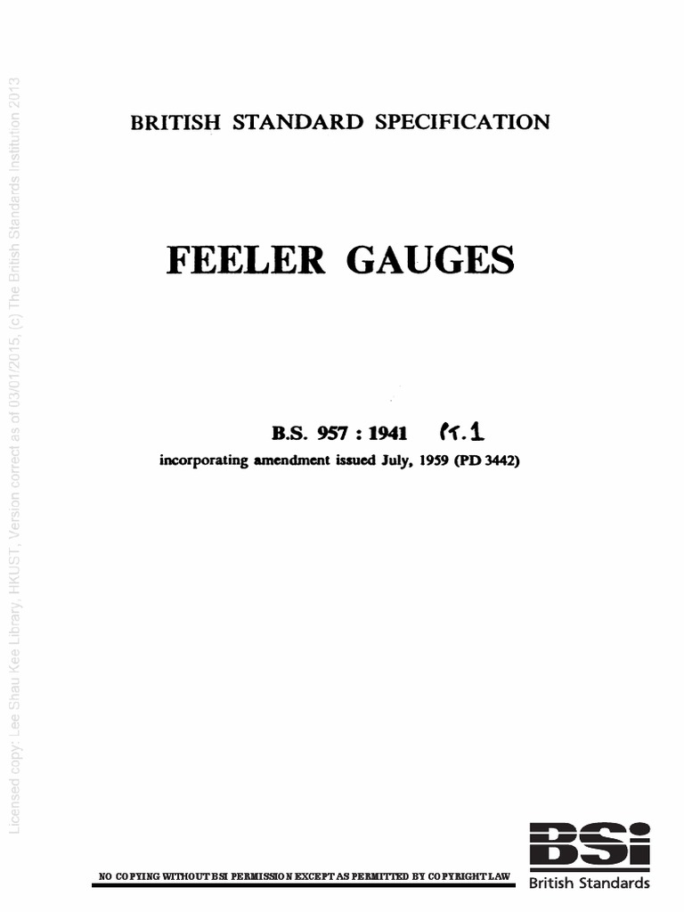 BS 95711941, Specification For Feeler Gauges PDF PDF