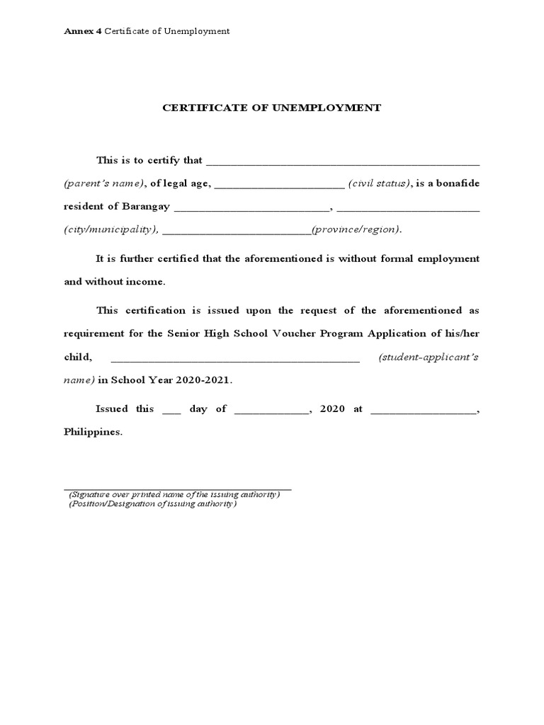 Annex 4 Certificate of Unemployment PDF