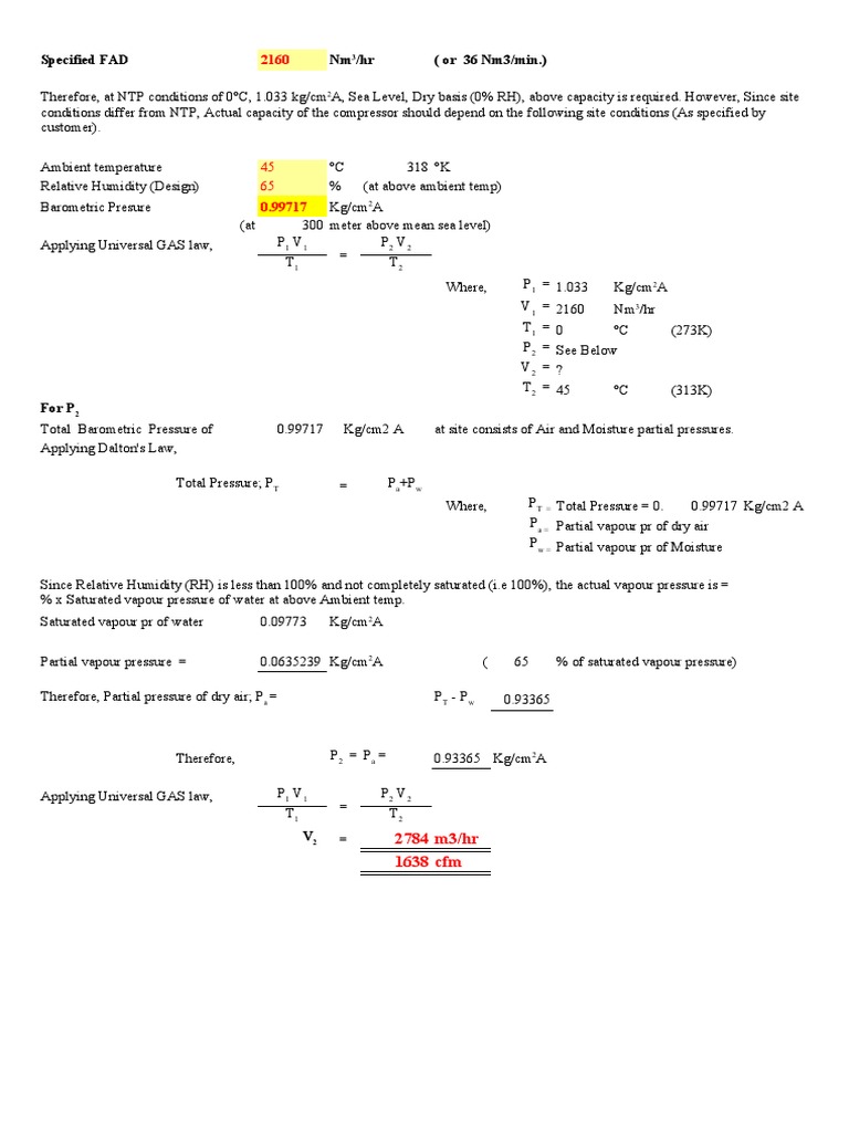 FAD Calculation for Compressors | PDF | Humidity | Relative Humidity