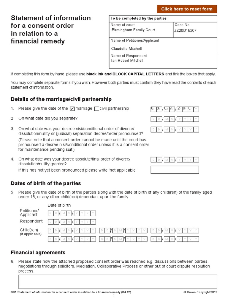 UK Government DocumentD81 | PDF | Consent Decree | Divorce