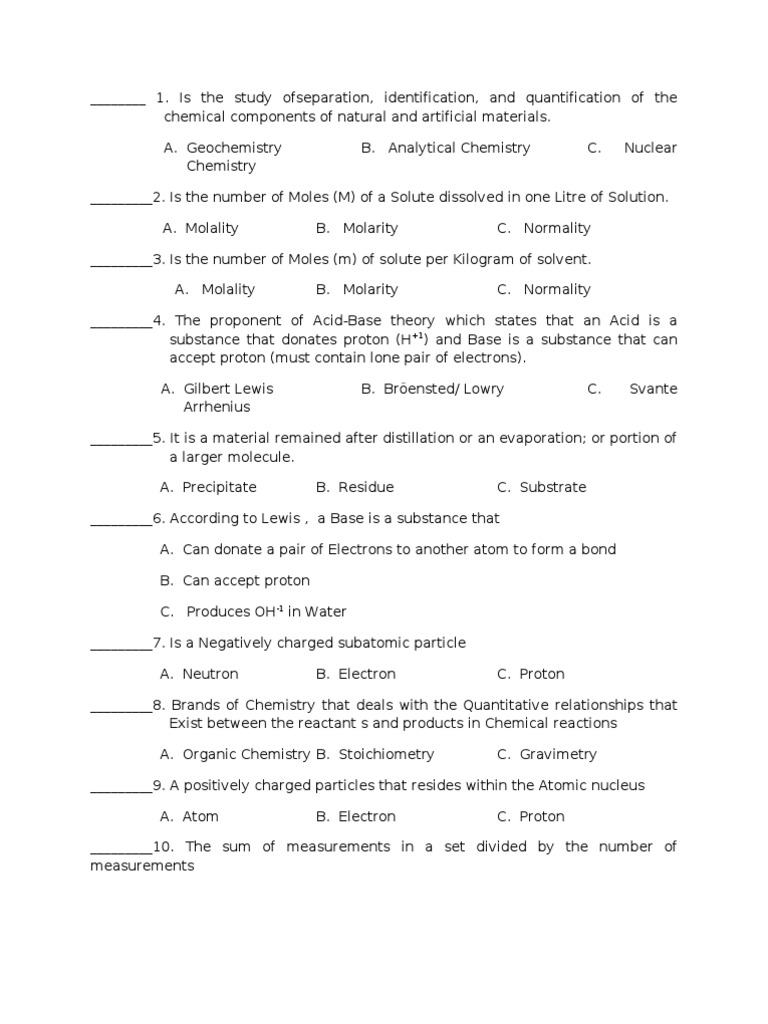 Test Questions in Analytical Chemistry Redox Titration Free 30