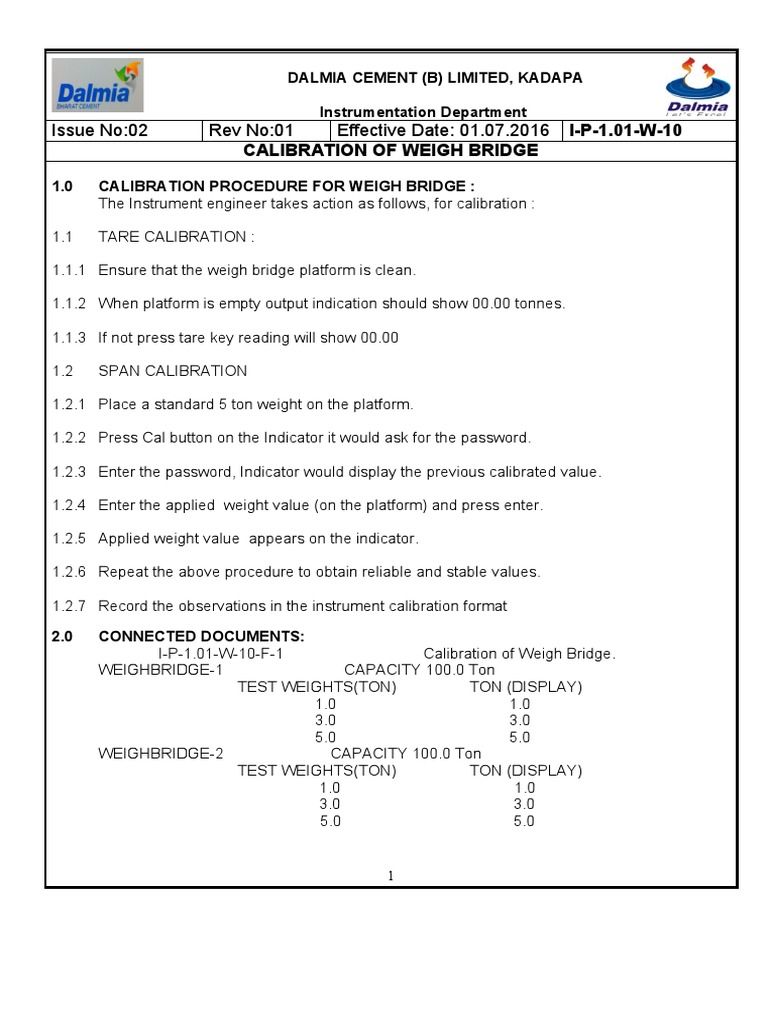 I-P-1.01-W-10 (Weigh Bridge) | PDF