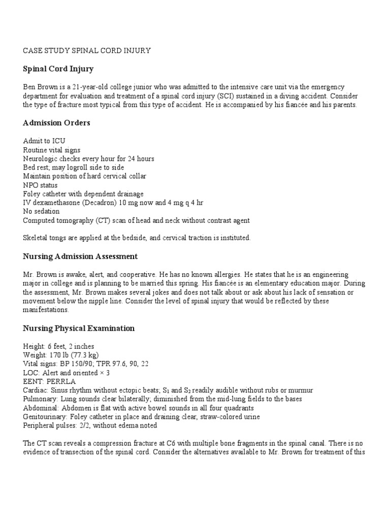 Spinal Cord Injury Case Study: Mr. Brown | PDF | Spinal Cord Injury ...