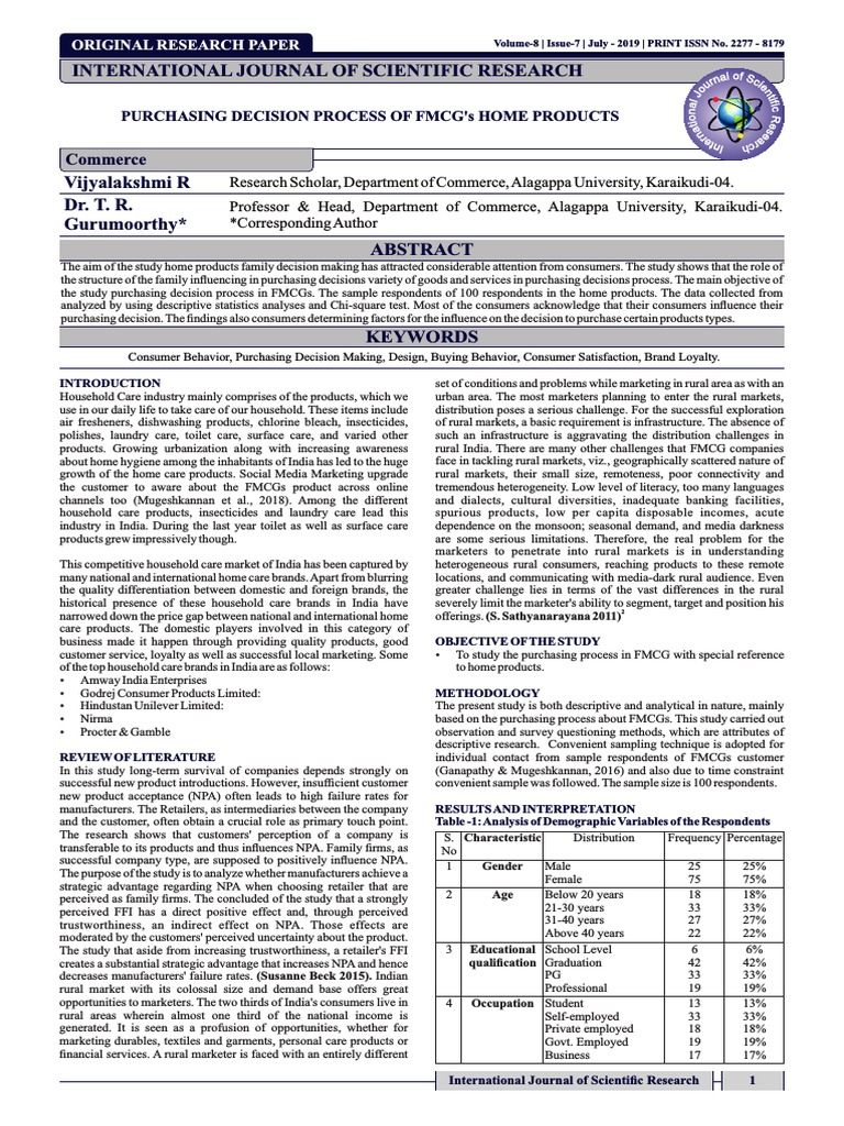 FMCG Home Products Purchasing Decisions | PDF | P Value | Statistical ...
