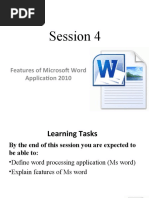 Session 4: Features of Microsoft Word Application 2010