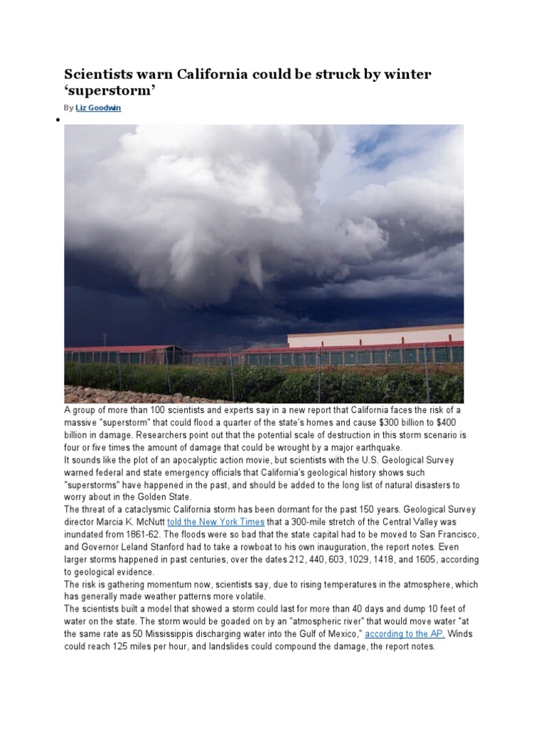 Scientists Warn California Could Be Struck by Winter PDF California