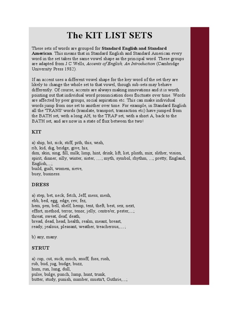 The Kit List Sets: American. This Means That in Standard English and ...
