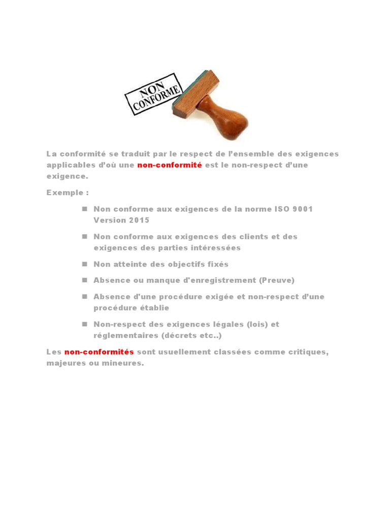 Exemples de Non-Conformités ISO 9001 | PDF