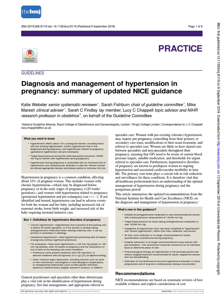 1c Diagnosis And Management Of Hypertension In Pregnancy Summary Of Updated Nice Guidance Hypertension Pregnancy