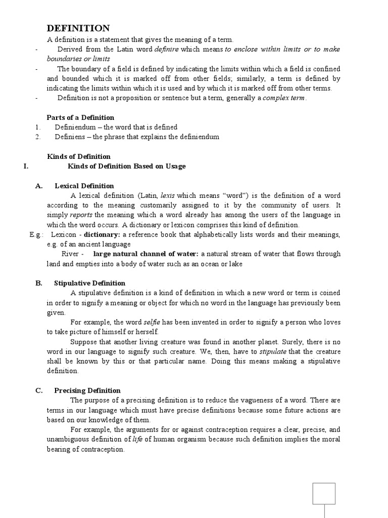 Definition and Its Types PDF Definition Cognition