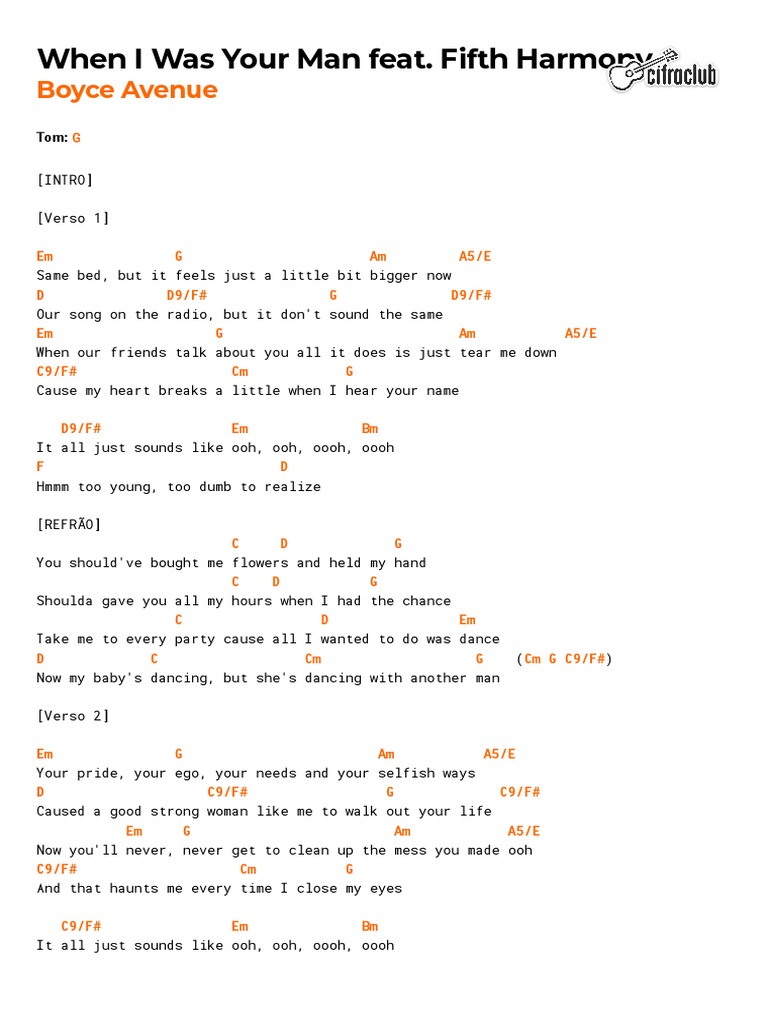 Cifra Club Boyce Avenue When I Was Your Man Feat. Fifth Harmony PDF