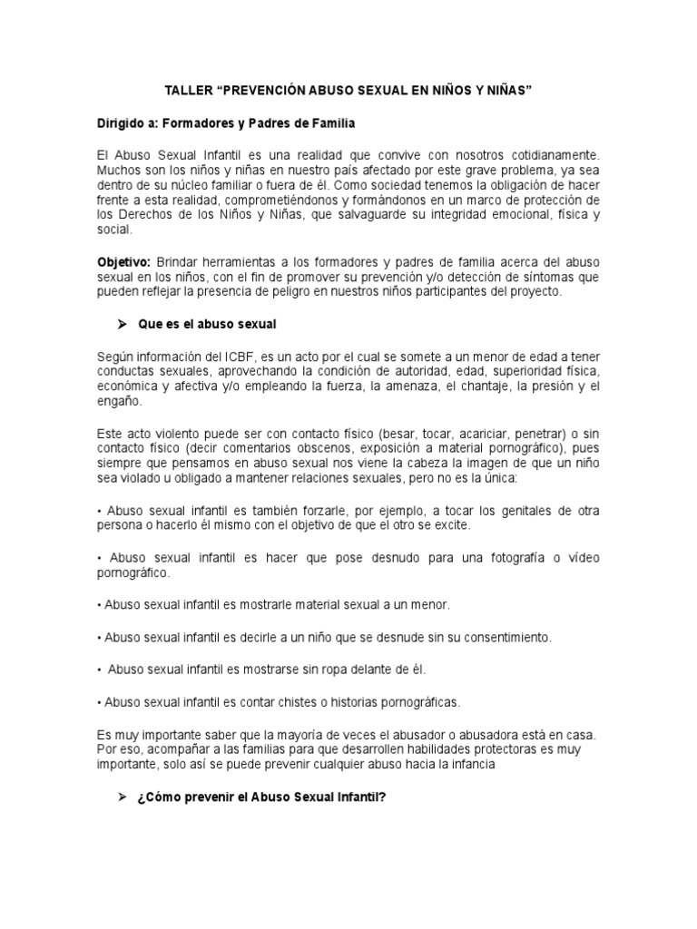 Taller Prevencion Abuso Sexual | PDF | Abuso Sexual Infantil | Abuso sexual