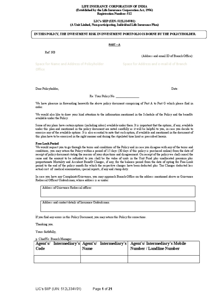 Space For Name and Address of Policyholder Space For Address and EMail