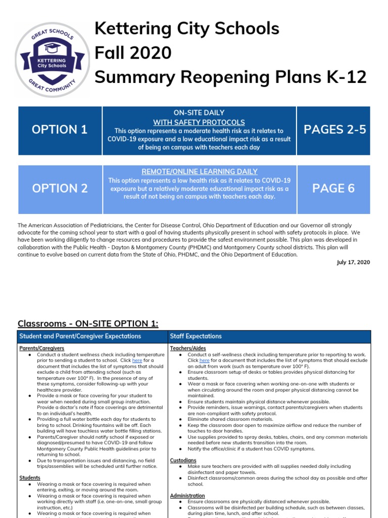 Kettering City Schools Reopen Plan 7-17-20 Use PDF | PDF | Schools ...