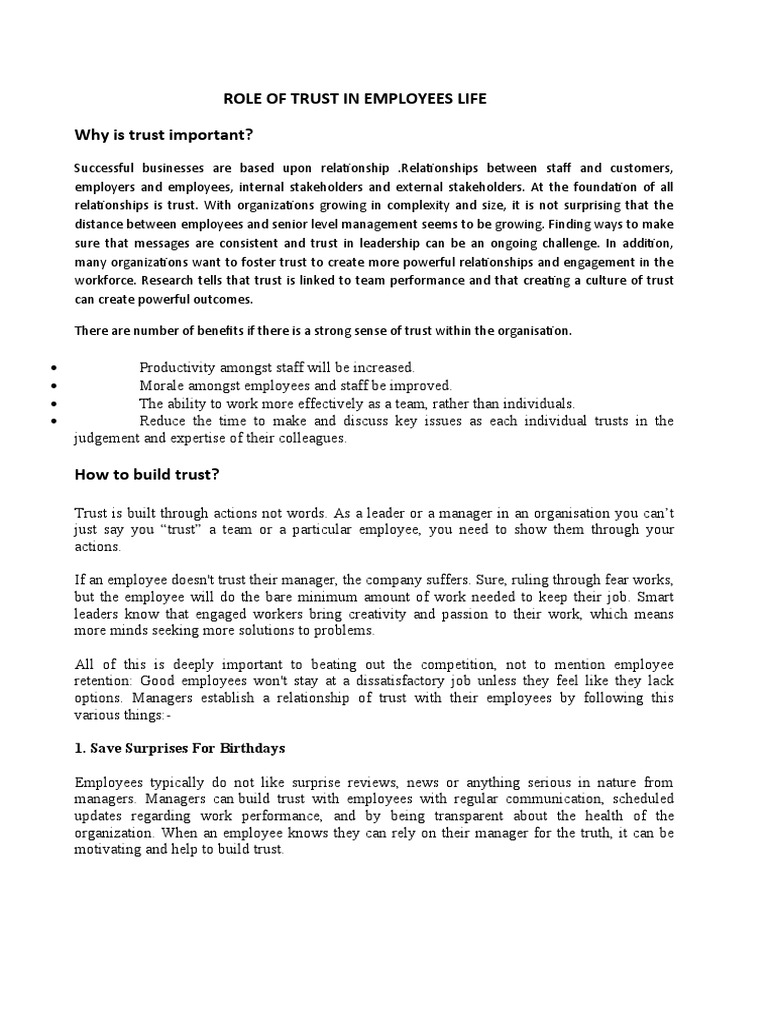 Role of Trust in Employees Life | PDF | Employment | Leadership