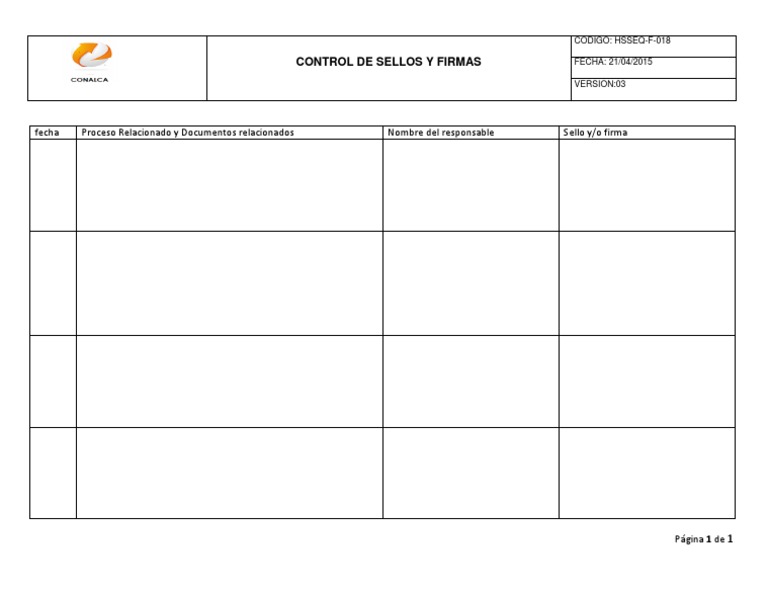 HSSEQ-F-018 Control de Sellos y Firmas | PDF