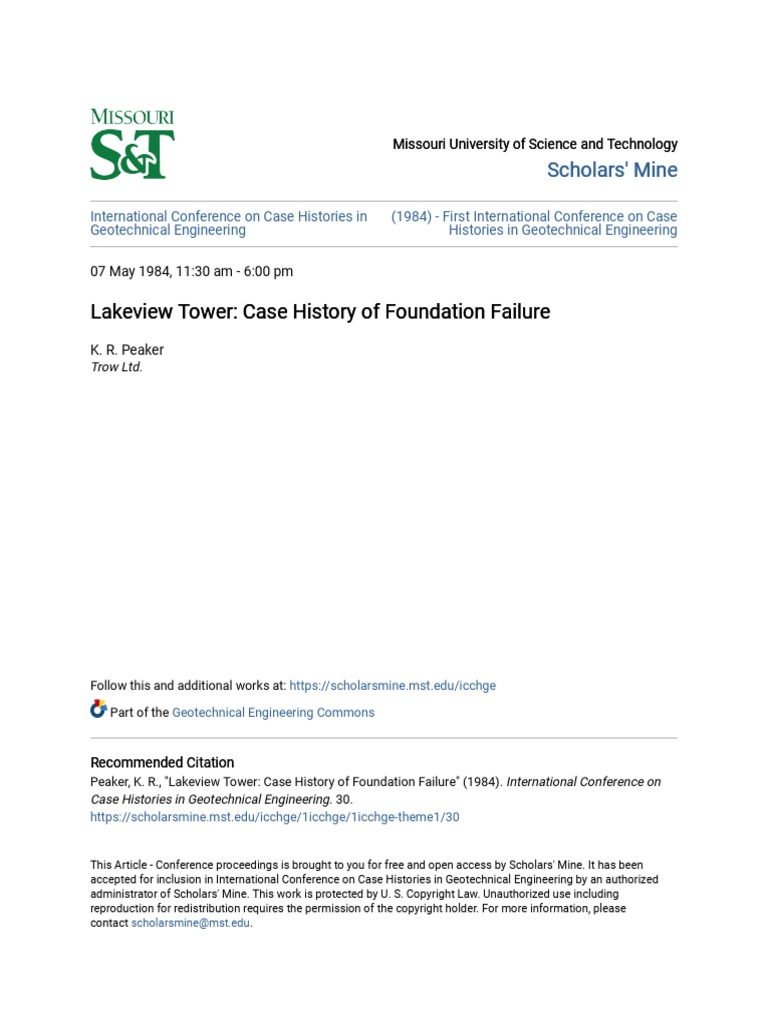 Lakeview Tower - Case History of Foundation Failure | PDF ...