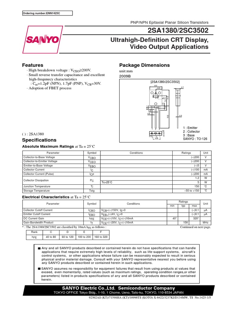 2SA1380/2SC3502: Ultrahigh-Definition CRT Display, Video Output ...