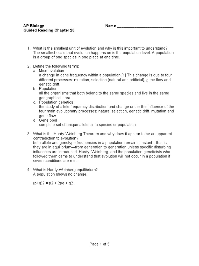 Reading Guide 23 Mutation Natural Selection