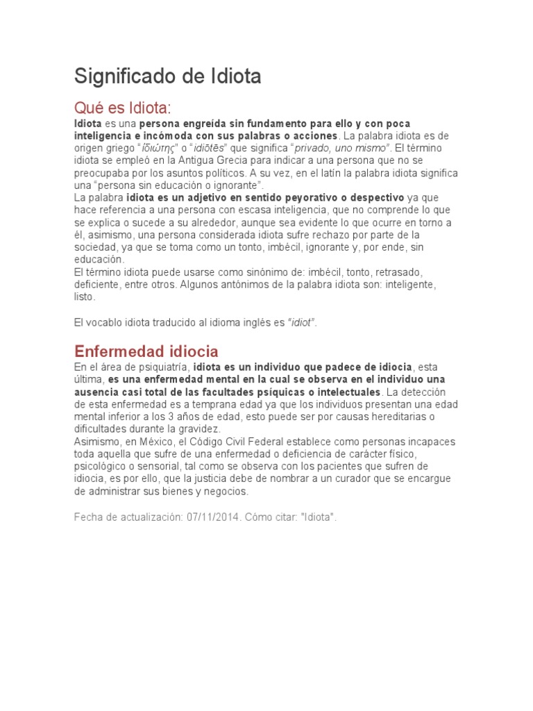 Definición y significado de idiota | PDF | Relaciones personales ...