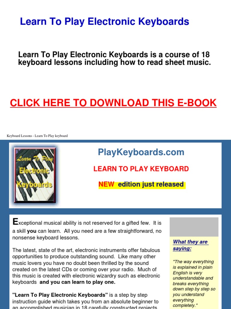 Learn To Play Electronic Keyboards Click Here To Download This EBook