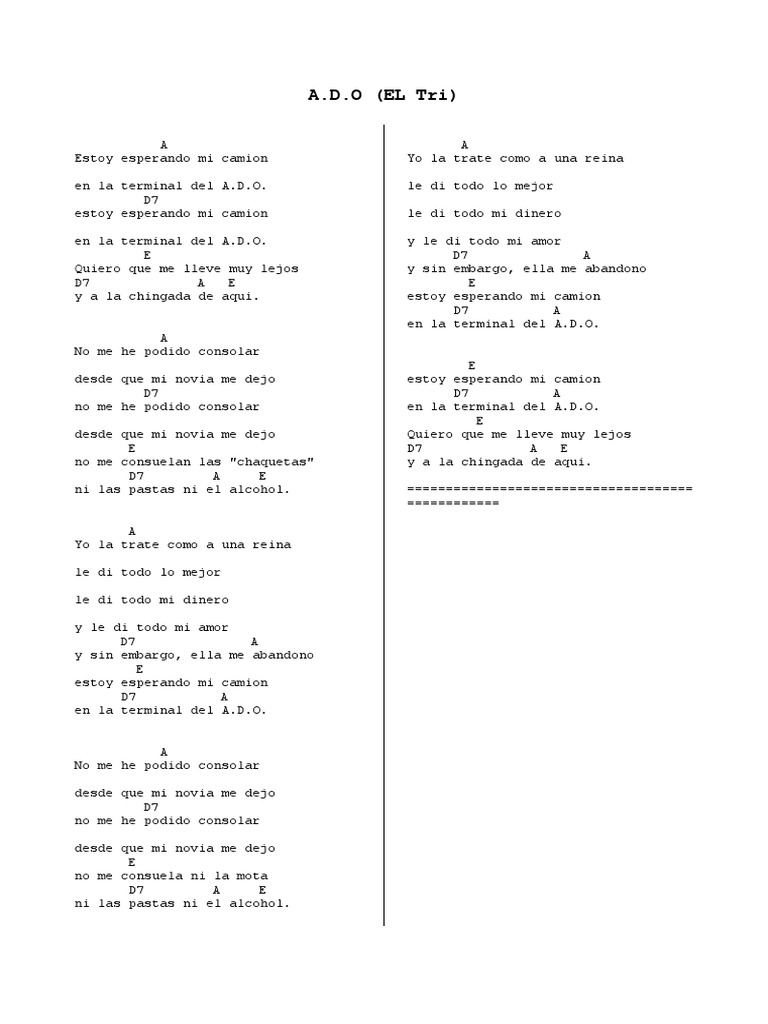 A.D.O. de El Tri: Letra y Acordes | PDF