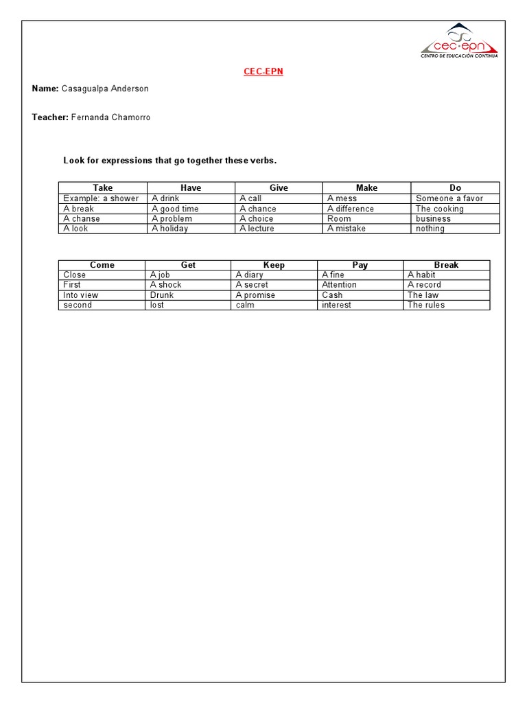 Common Verb Expressions List | PDF