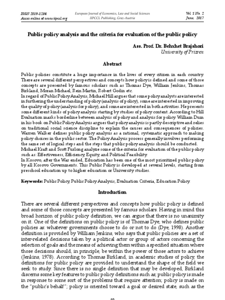 Public Policy Analysis PDF Policy Analysis Social Science