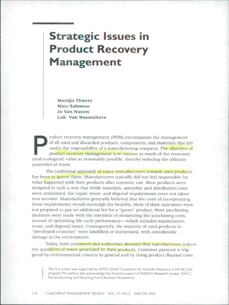 Product Recovery Management Strategies | PDF | Reuse | Recycling