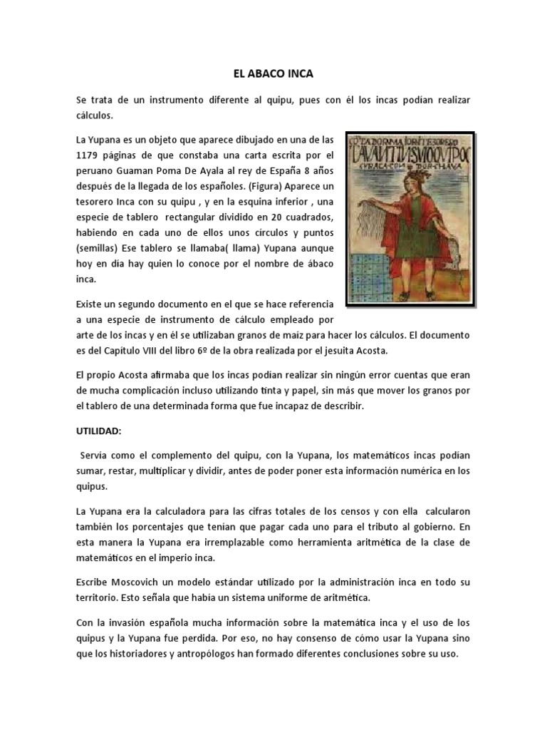 Matemáticas y herramientas incas | PDF | Imperio Inca | Enseñanza de ...