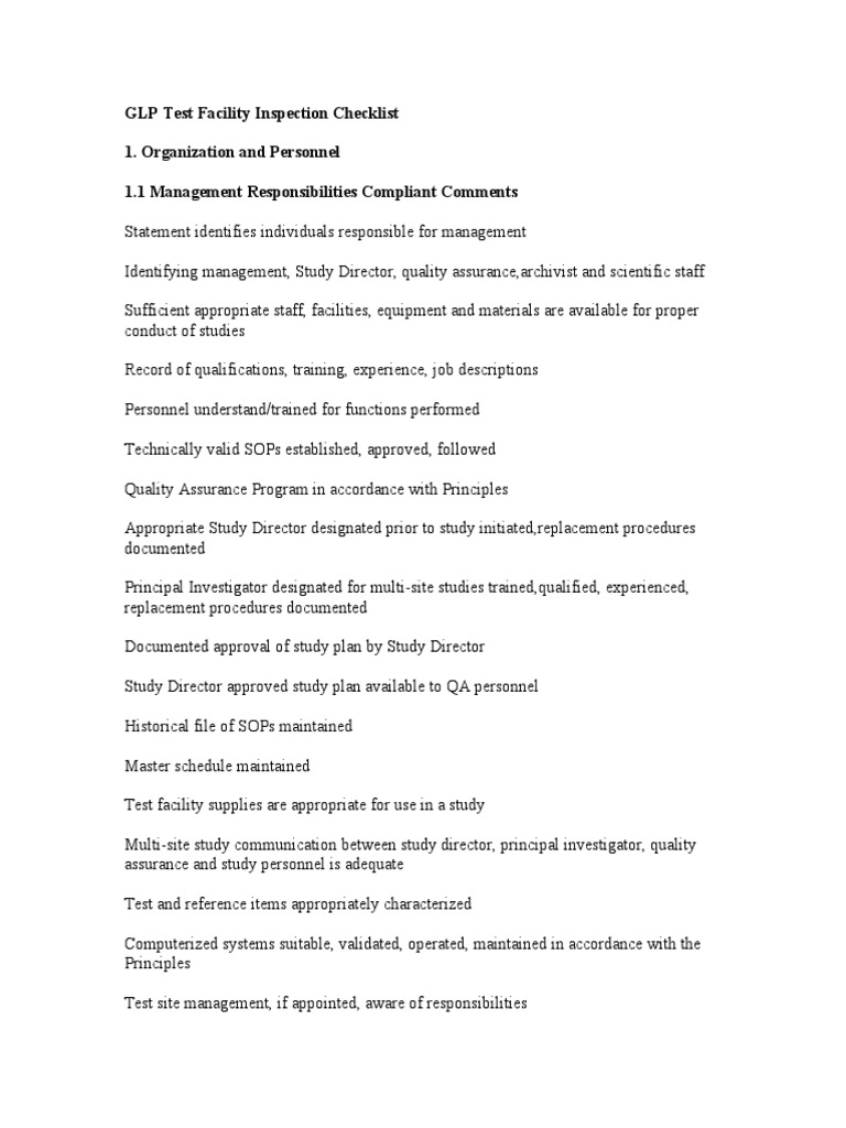 GLP Test Facility Inspection Guide | PDF | Verification And Validation ...