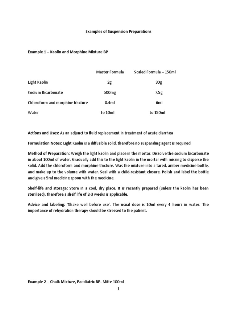 Suspension Examples PDF Tablet (Pharmacy) Chemical Substances