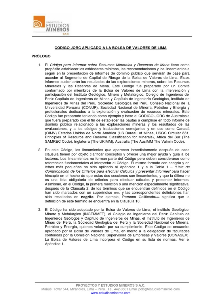 Codigo de Jorc | PDF | Minería | Minerales