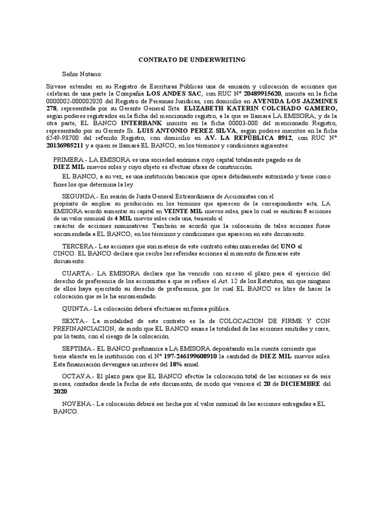 Modelo de Contrato Underwriting | PDF | Compartir (Finanzas) | Bancos