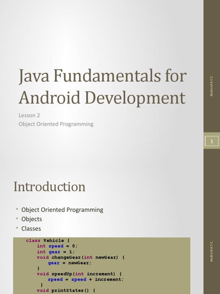 Java Fundamentals For Android Development: Lesson 2 Object Oriented ...