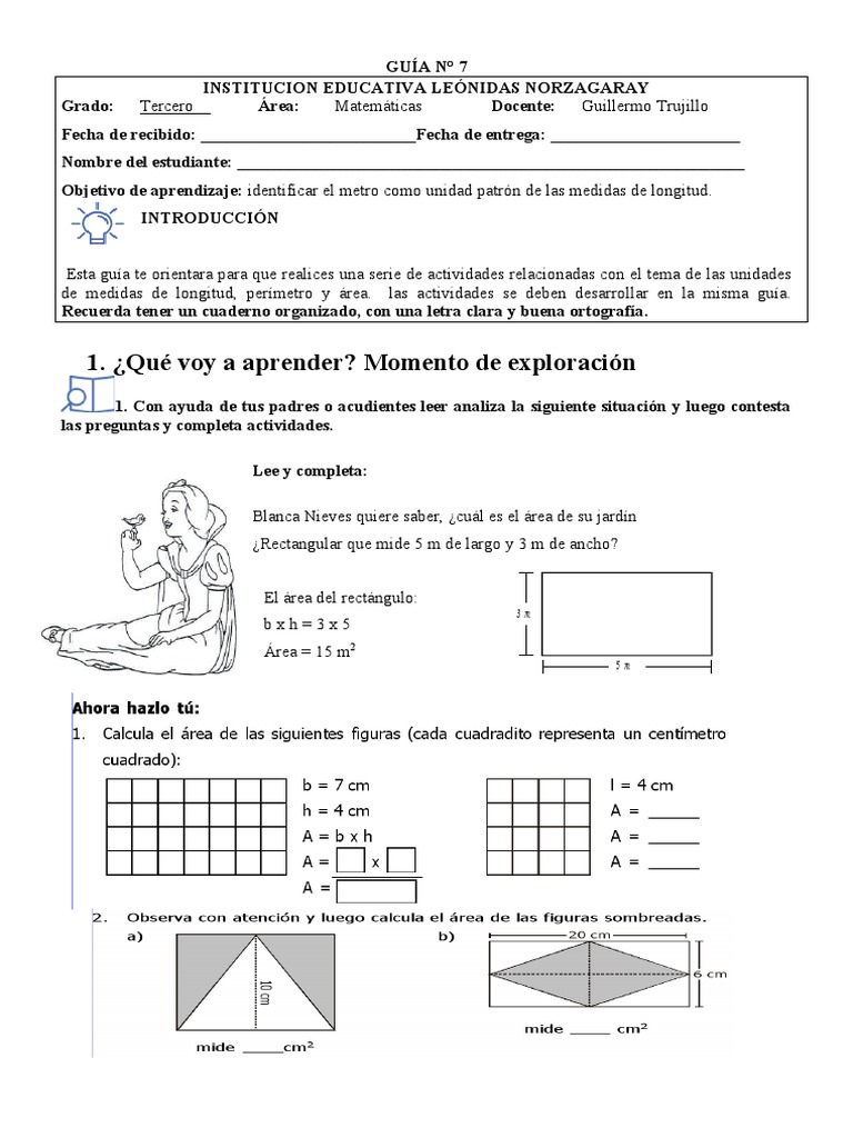 Guia de Area y Perimetro 3° | PDF | Rectángulo | Longitud, image size:768x1024