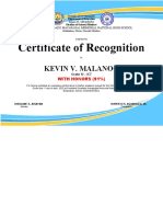 Certificate of Recognition: Kevin V. Malanog
