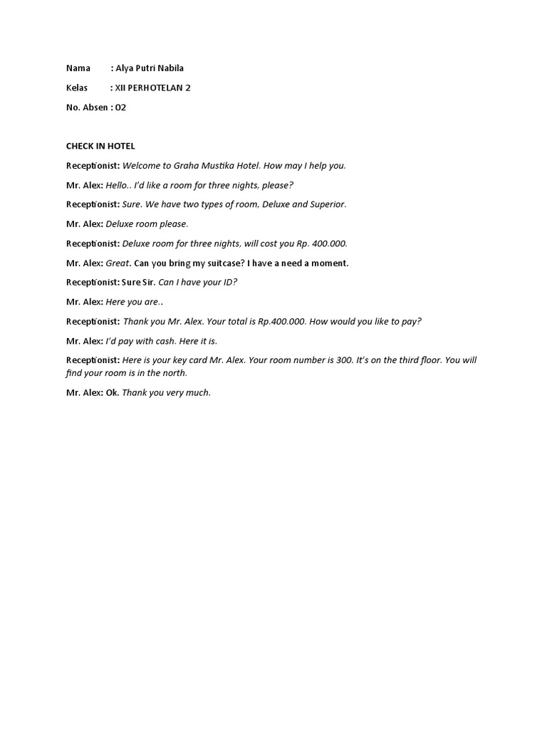 Hotel Check-In and Check-Out Dialogue | PDF