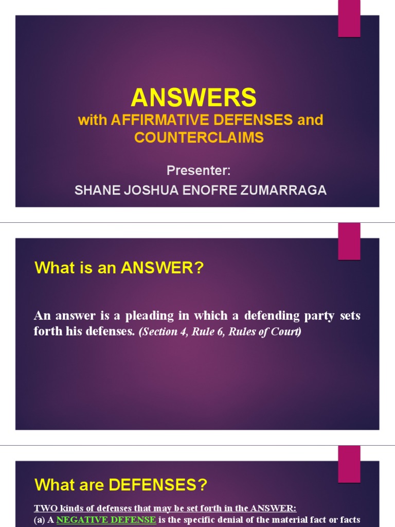 Answers With Affirmative Defenses and Counterclaims PDF