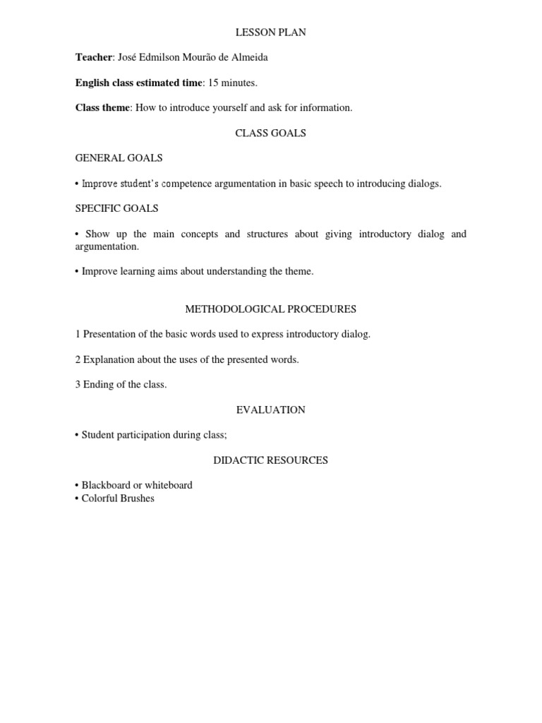 Introductory Dialog Lesson Plan | PDF