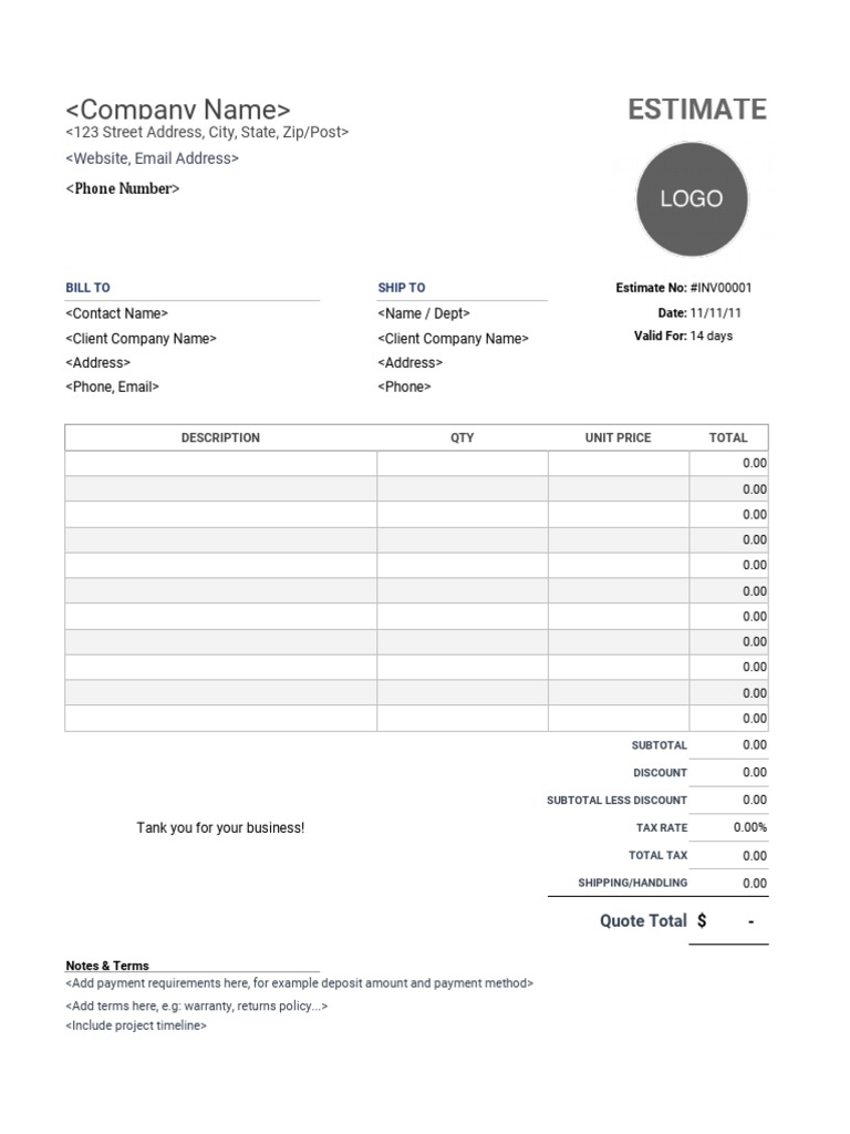 Estimate Template Printable PDF Economies Business Estimate Template Printable PDF Economies Business